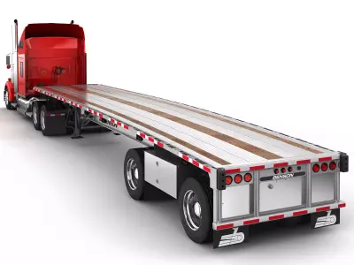 Kenworth W900 With the Flatbed Trailer 3D model