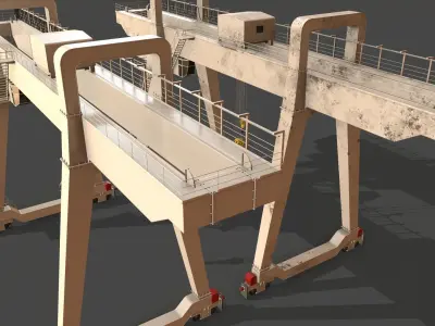 PBR Double Girder Gantry Crane V1 - White Low-poly 3D model