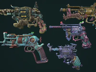 Stylized revolvers collection Low-poly 3D model