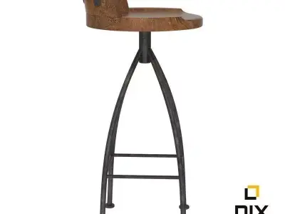 Rustic wood and Steel Bar Stool 3D model