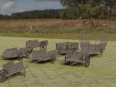Cart collection low poly wooden Low-poly 3D model