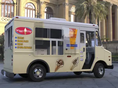 Vintage Ice Cream Truck Rigged for Maya 3D model