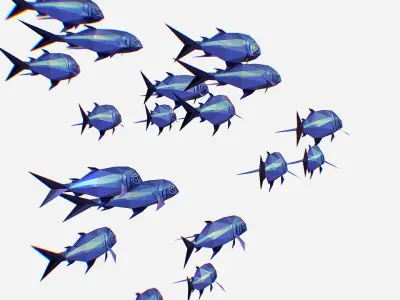 Animated Low Poly Art Flock Blue Sea Fish Low-poly 3D model