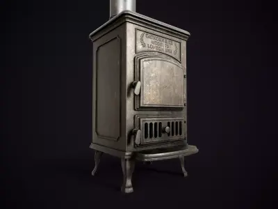 Vintage Cast Iron Stove Low-poly 3D model