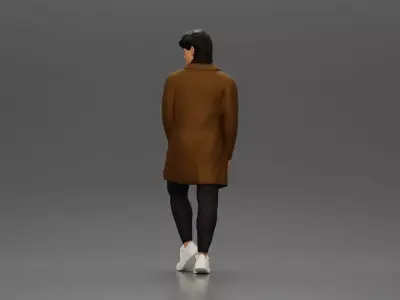 Man in brown coat glances sideways dressed in stylish winterwear 3D print model