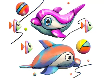 Animated Cartoon 3D illustration Sea Animal Dolphin Low-poly 3D model