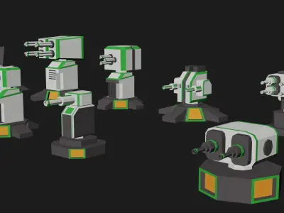 Turret Weapon Pack - 12 Guns Low-poly 3D model