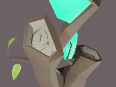 Low Poly wooden magic wand with crystals games ready  Low-poly 3D model
