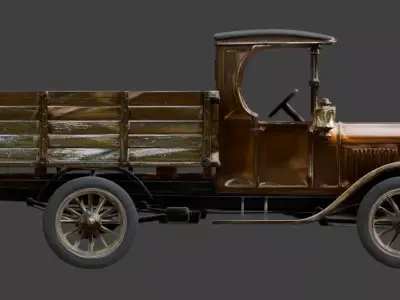 Vintage Steam-Era Copper Industrial Truck 3D Model Low-poly 3D model