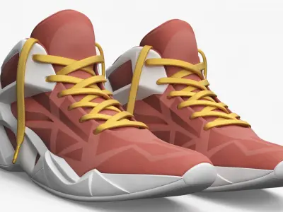  Futuristic Athletic Sneakers with Contrast Sole Coral Red 