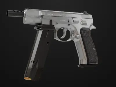 Pistol 09 Silver Generic All PBR UE Textures Low-poly 3D model
