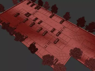 Open-air parking lot in modern urban park 3D model
