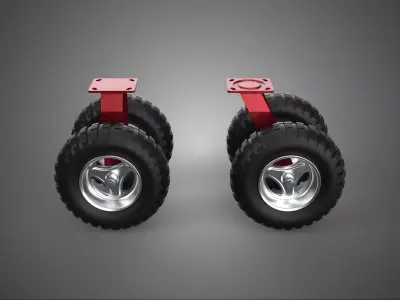 DOUBLE DUAL 2 SWIVEL RIGID FIXED CASTER WHEEL TIRE TRI SPOKE RIM 3D model