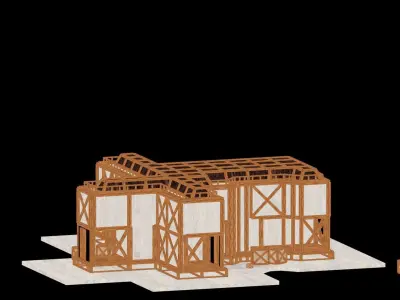 Medieval Low Poly Building Castle Wooden Village Stone House 28 Low-poly 3D model