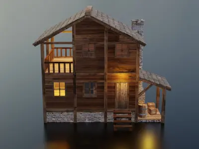 Wooden House F Low-poly 3D model