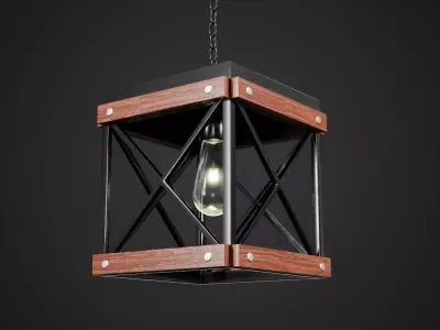Iron and Wood Pendant Light Low-poly 3D model