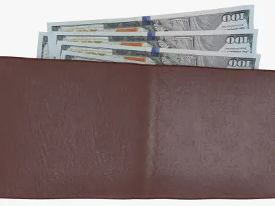 United States 100 dollar Wallet Money Purse Cash 3D model