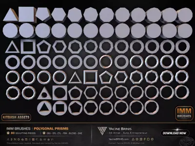 80 Hard Surface IMM Polygonal Prisms Low-poly 3D model