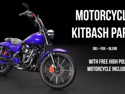 Hard surface Motorcycle KitBash parts 3D model
