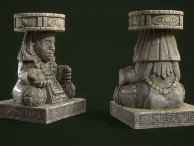 Statue Aztec Huehueteotl God of fire Low-poly 3D model