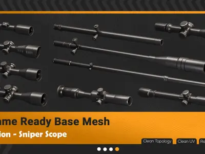 25 Sniper Rifles Scope Base Mesh - VOL 03 Game Ready Low-poly 3D model
