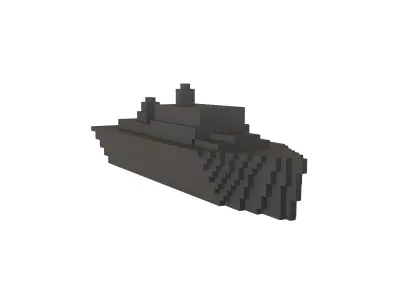 Voxel Style Simple Warship v1 001 Low-poly 3D model