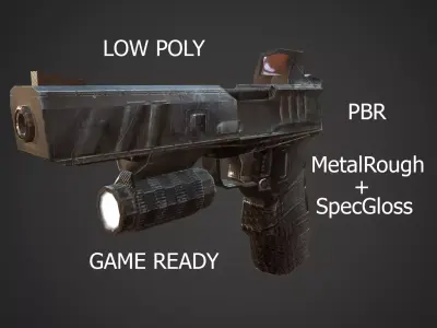 Pistol Handgun automatic Gun Low-poly 3D model