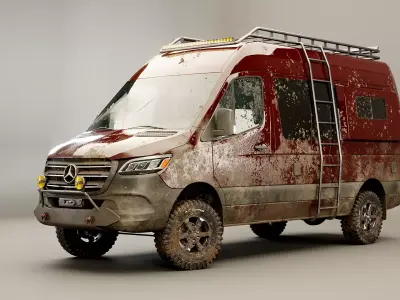Mercedes Sprinter 4x4 Overlan Camper Dirt and Mud Low-poly 3D model