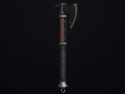 Battle Axe 14 Blue Handle All PBR Unity UE Textures Included Low-poly 3D model