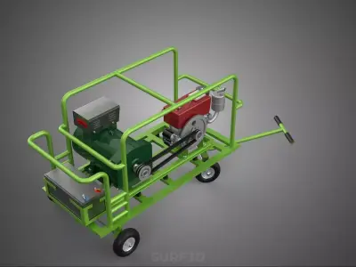 COMPACT DIESEL ENGINE GENERATOR MOUNTED TRANSPORT CARRIAGE DOLLY 3D model