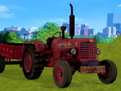 Old Farm Tractor Low-poly 3D model