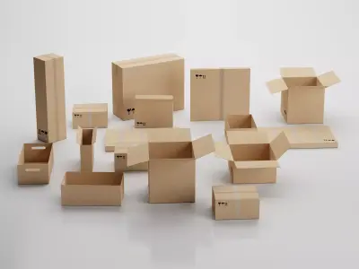  Cardboard Box Pack  Low-poly 3D model