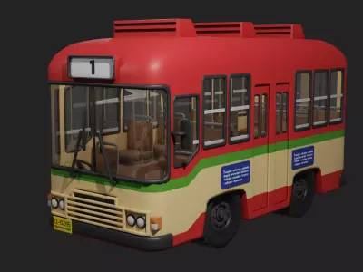 Red Thai bus cartoon 3D model