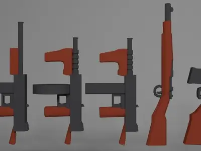 Low Poly Guns different Free low-poly 3D model