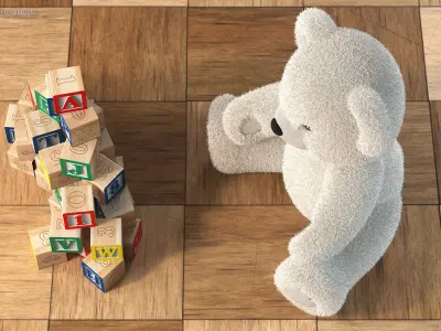 Teddy Bear Light Color Sitting Fur 3D model