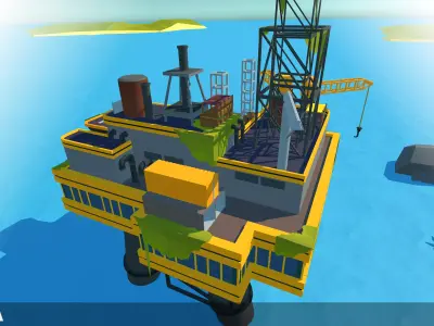 Lowpoly Oil Rig Environment Low-poly 3D model