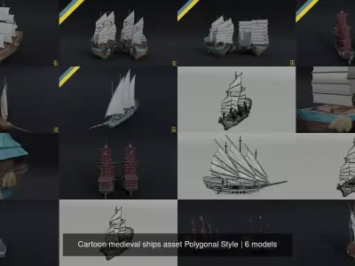 Cartoon medieval ships asset Polygonal Style 3D Model Pack