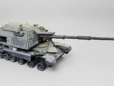 russian 2S19 Msta 152 mm howitzer destroyed by Ukrainian army 3D model purchase
