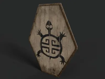 Slavic diamond-shaped shield painted turtle symbol Low-poly 3D model