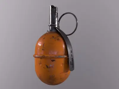 Granade orange grenade with metal handle Low-poly 3D model