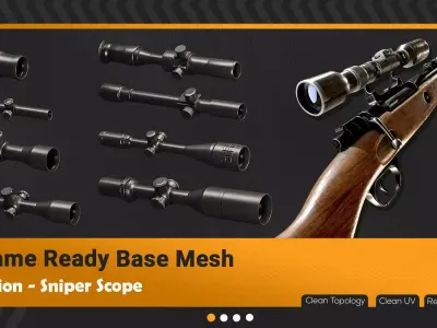 25 Sniper Rifles Scope Base Mesh - VOL 03 Game Ready Low-poly 3D model