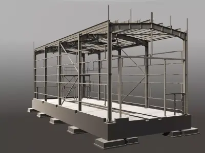 Depot steel structure with scaffolding Low-poly 3D model