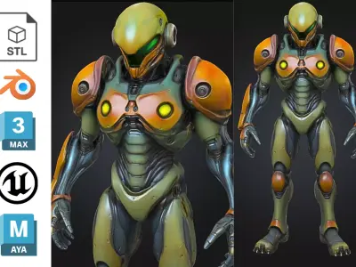 Alien Combat Unit Low-poly 3D model