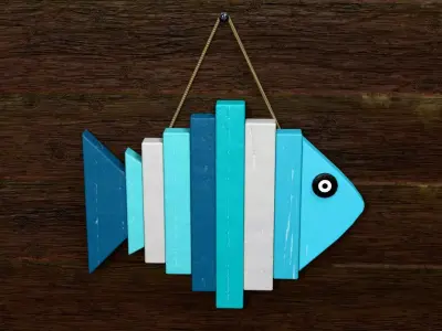 Wooden Fish Wall Decoration Low-poly 3D model