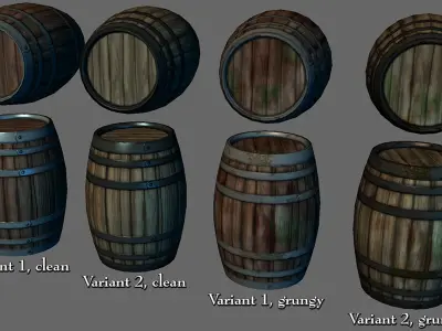 Banded Wooden Barrels Low-poly 3D model