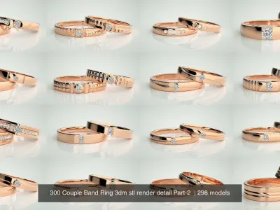 300 Couple Band Ring 3dm stl render detail Part-2  3D Model Pack