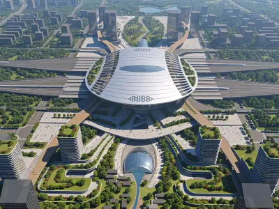 Modern transport hub HSR station railway station 3D model