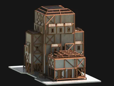 Medieval Low Poly Building Castle Wooden Village Stone House 45 Low-poly 3D model