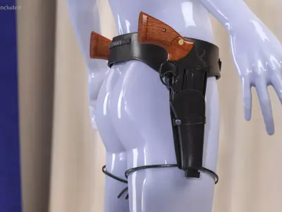 Double Gun Belt Black with Revolvers 3D model