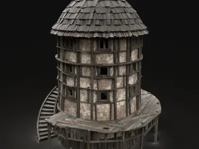 ENTERABLE AAA NEXT GEN MEDIEVAL CITY TOWN ROUND WATCHTOWER Low-poly 3D model
